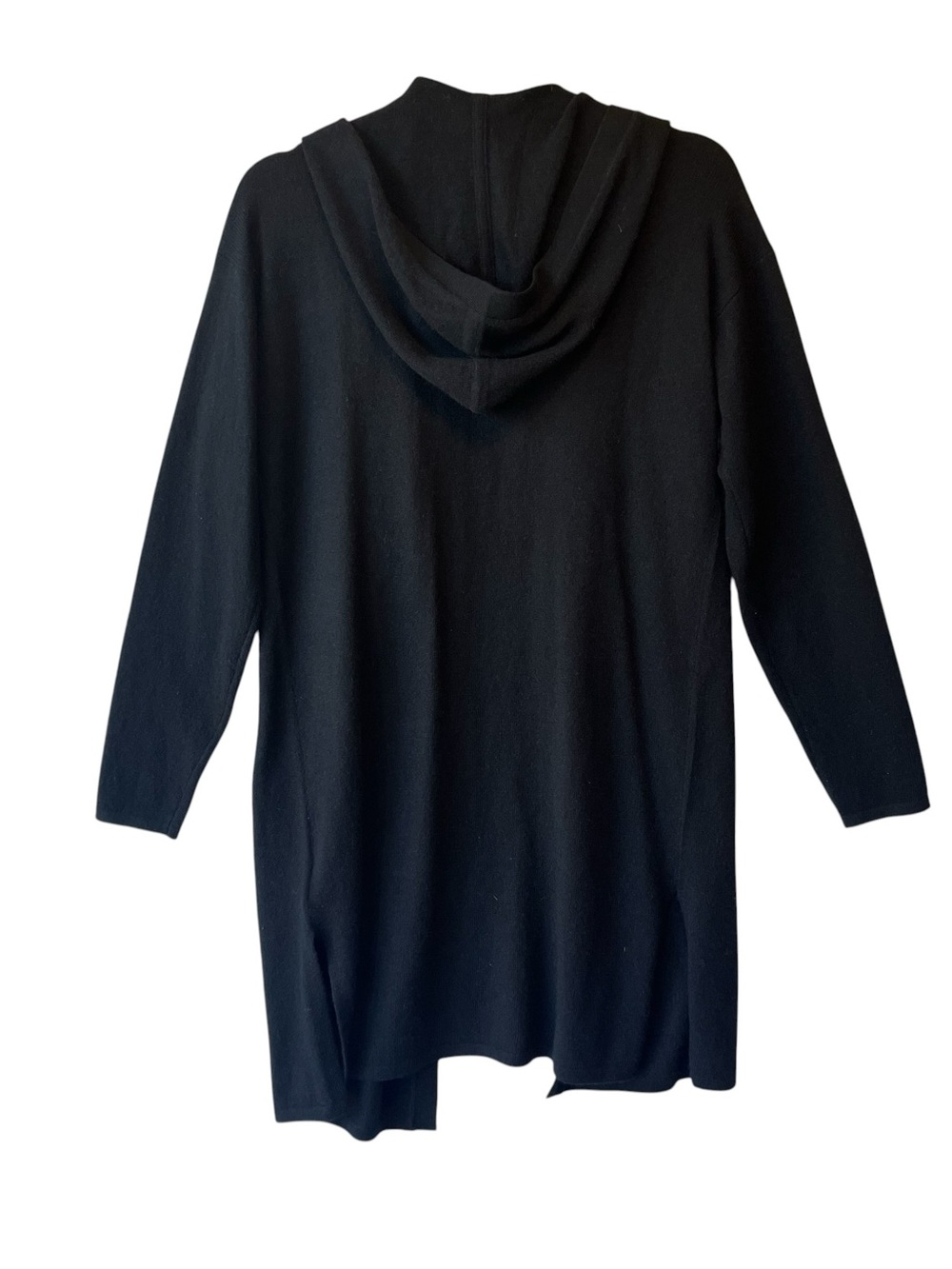 Charter Club 100% Cashmere hooded cardigan M Black Open front Long Womens - Picture 2 of 9
